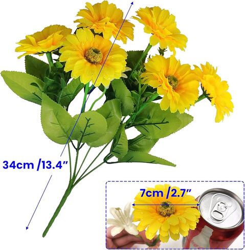 حديقة الحلزون 12 رأسًا من زهور الأقحوان الاصطناعية الحريرية، لونين من زهور الأقحوان جربيرا الحريرية مع مزهرية واحدة من ورق الكرافت للمنزل والمكتب وديكور استحمام الطفل وترتيب زهور الزفاف (الأحمر والأصفر) in Kuwait
