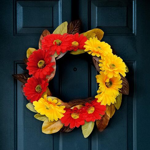 حديقة الحلزون 12 رأسًا من زهور الأقحوان الاصطناعية الحريرية، لونين من زهور الأقحوان جربيرا الحريرية مع مزهرية واحدة من ورق الكرافت للمنزل والمكتب وديكور استحمام الطفل وترتيب زهور الزفاف (الأحمر والأصفر) in Kuwait