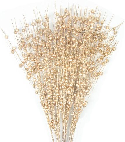 AVOIN 10 Pack Christmas Picks for Tree, Christmas Tree Decor with Artificial Glitter Berry Stem, Christmas Tree Filler Decorations, Champagne Christmas Decorations (17 Inch, Champagne) in Saudi Arabia