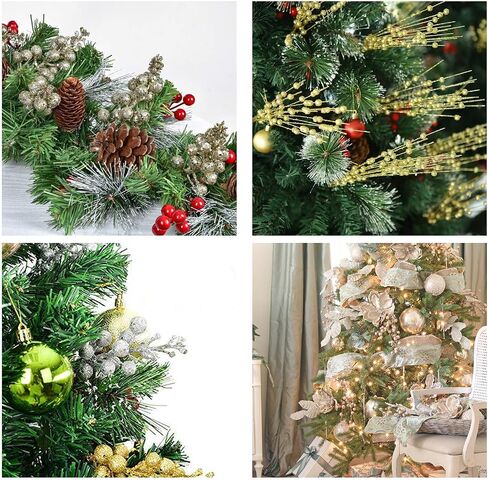 AVOIN 10 Pack Christmas Picks for Tree, Christmas Tree Decor with Artificial Glitter Berry Stem, Christmas Tree Filler Decorations, Champagne Christmas Decorations (17 Inch, Champagne) in Saudi Arabia