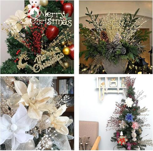 AVOIN 10 Pack Christmas Picks for Tree, Christmas Tree Decor with Artificial Glitter Berry Stem, Christmas Tree Filler Decorations, Champagne Christmas Decorations (17 Inch, Champagne) in Saudi Arabia