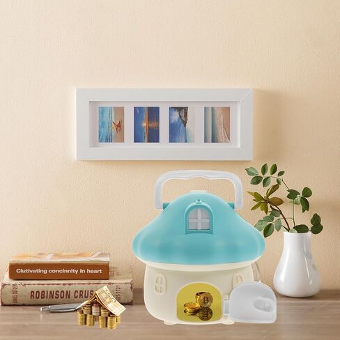 Mushroom Piggy Bank, Cartoon Mushroom House Piggy Bank, Cartoon Piggy Bank Mushroom House Coin Holder, Plastic Coin Bank Money Box for Easter Holiday Birthday Gift in Kuwait