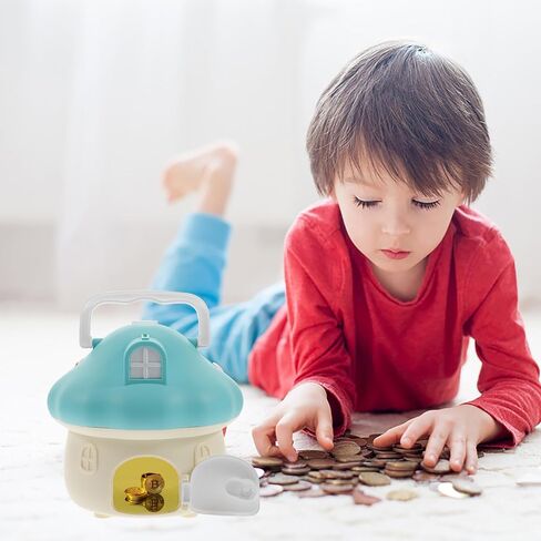 Mushroom Piggy Bank, Cartoon Mushroom House Piggy Bank, Cartoon Piggy Bank Mushroom House Coin Holder, Plastic Coin Bank Money Box for Easter Holiday Birthday Gift in Kuwait