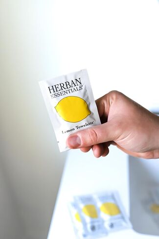 Herban Essentials Lemon Towelettes - Essential Oil Wipes for Hands, Travel Face Wipes - Natural Hand Wipes, Moist Towelettes Individually Wrapped Body Wipes - 20 Count in Saudi Arabia