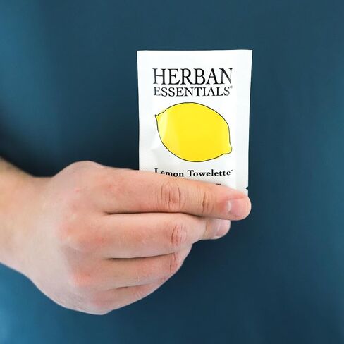 Herban Essentials Lemon Towelettes - Essential Oil Wipes for Hands, Travel Face Wipes - Natural Hand Wipes, Moist Towelettes Individually Wrapped Body Wipes - 20 Count in Saudi Arabia
