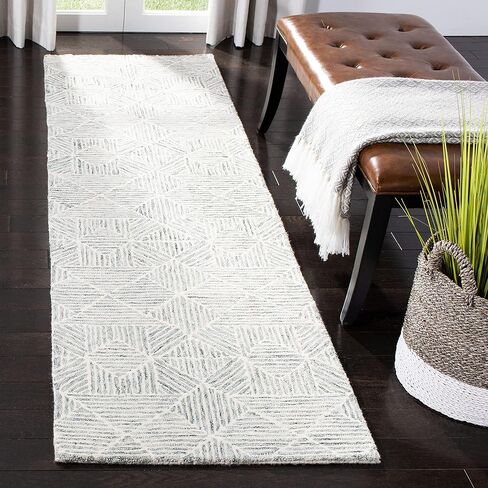 سجادة Safavieh Abstract Collection - 2'3" x 16'، أخضر وعاجي، صوف مصنوع يدويًا، مثالية للمناطق ذات حركة المرور العالية في غرفة المعيشة وغرفة النوم (ABT763Y) in Saudi Arabia