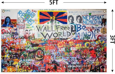 EdWaL Art Graffiti Style Lennon Wall Tapestry 3X5 أقدام فن الديكور نسيج مناسب لتزيين المنزل وغرفة النوم وغرفة المعيشة في الهواء الطلق، أحمر in Saudi Arabia