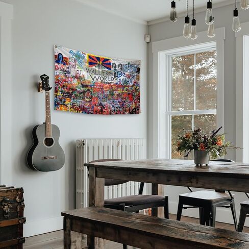 EdWaL Art Graffiti Style Lennon Wall Tapestry 3X5 أقدام فن الديكور نسيج مناسب لتزيين المنزل وغرفة النوم وغرفة المعيشة في الهواء الطلق، أحمر in Saudi Arabia