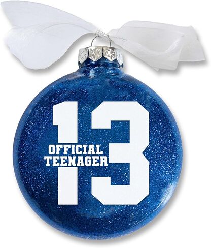 13 Official Teenager Christmas Ornament, 13th Birthday Gift for Teen Boy or Girl, Turning Thirteen Years Old Keepsake, Sparkly Glittered Bauble with White Organza Bow in Saudi Arabia