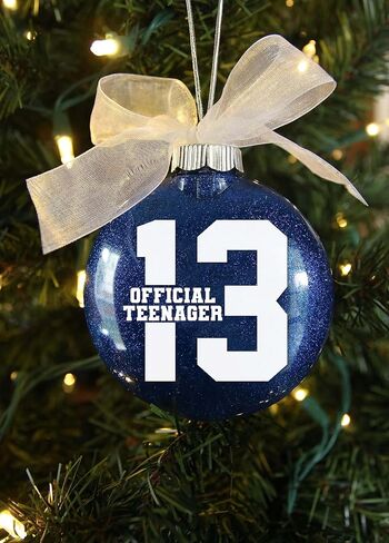 13 Official Teenager Christmas Ornament, 13th Birthday Gift for Teen Boy or Girl, Turning Thirteen Years Old Keepsake, Sparkly Glittered Bauble with White Organza Bow in Saudi Arabia