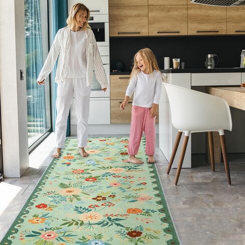 MABOZOO Floral Long Runner Rug, 2'6''x8' Colorful Vintage Hallway Runner Rug with Rubber Backing, Washable Entryway Rug Boho Rug for Hallways, Kitchen, Laundry, Bedroom, Bathroom(Green) in Saudi Arabia