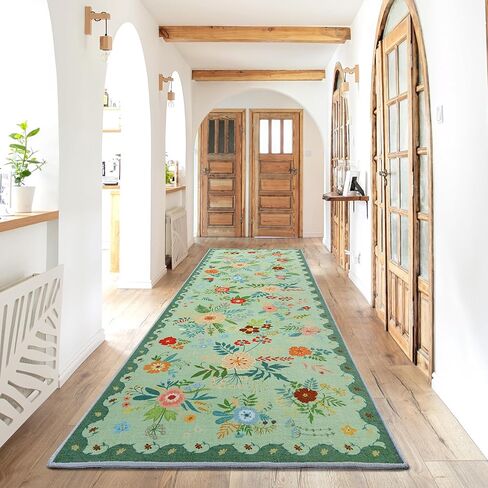 MABOZOO Floral Long Runner Rug, 2'6''x8' Colorful Vintage Hallway Runner Rug with Rubber Backing, Washable Entryway Rug Boho Rug for Hallways, Kitchen, Laundry, Bedroom, Bathroom(Green) in Saudi Arabia