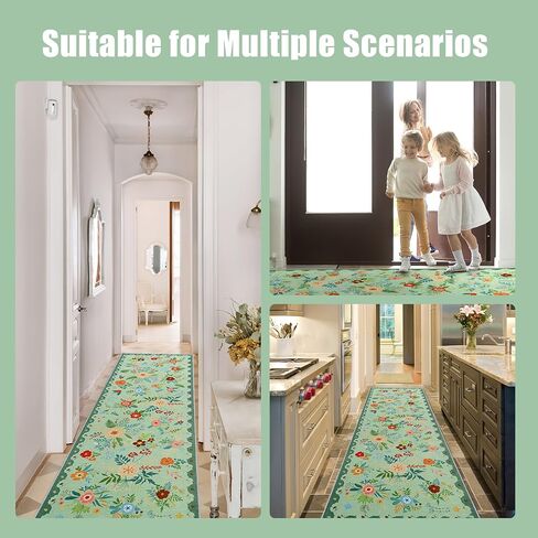 MABOZOO Floral Long Runner Rug, 2'6''x8' Colorful Vintage Hallway Runner Rug with Rubber Backing, Washable Entryway Rug Boho Rug for Hallways, Kitchen, Laundry, Bedroom, Bathroom(Green) in Saudi Arabia