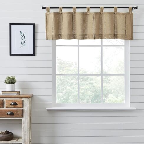 VHC Brands Stitched Burlap Curtain Valance, Natural, 16x60 in Saudi Arabia