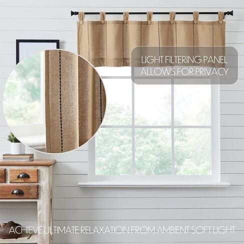 VHC Brands Stitched Burlap Curtain Valance, Natural, 16x60 in Saudi Arabia
