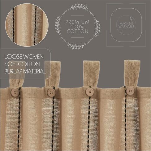 VHC Brands Stitched Burlap Curtain Valance, Natural, 16x60 in Saudi Arabia