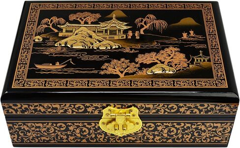 Fengshuibringluck Traditional Jewelry Box Dragon Phoenix Wood Jewelry Organizer Mother's Day gift Double Layer Small Bracelet Holder Ring Case Earring Display (Dragon ＆ Phoenix) in Saudi Arabia