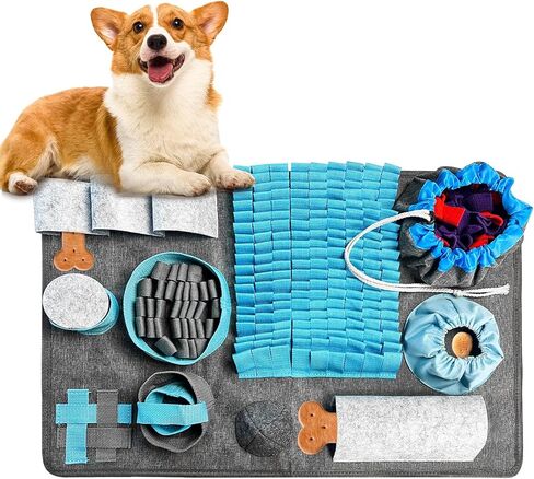 HILIVESVALUE الحيوانات الأليفة بساط الشم للكلاب، لعبة اللغز حفر حصيرة لدغة مقاومة التغذية التدريب مكان الحصير، مع 10 عناصر و 4 مستويات صعوبة لعبة تفاعلية للملل والتحفيز العقلي in Kuwait