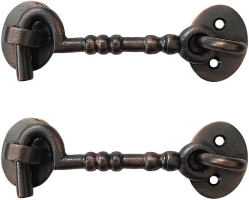Adonai Hardware "Shemer Antique Cast Iron Cabin Hook and Eye Safety Window Latch (Oil Rubbed Bronze, 4" x 2pack) for Barn Wooden Doors, Gates, Cabinets, Sheds, Fences, Security, DIY Easy Installation in Saudi Arabia