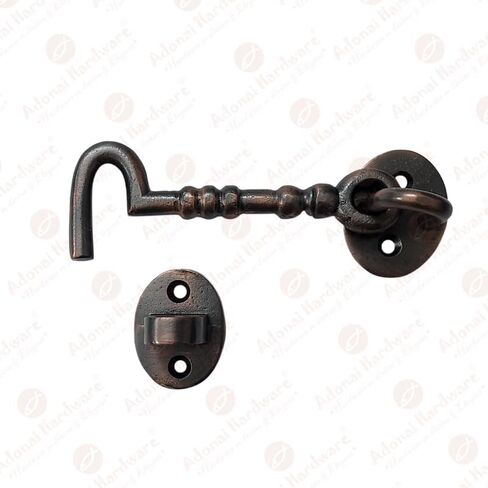 Adonai Hardware "Shemer Antique Cast Iron Cabin Hook and Eye Safety Window Latch (Oil Rubbed Bronze, 4" x 2pack) for Barn Wooden Doors, Gates, Cabinets, Sheds, Fences, Security, DIY Easy Installation in Saudi Arabia