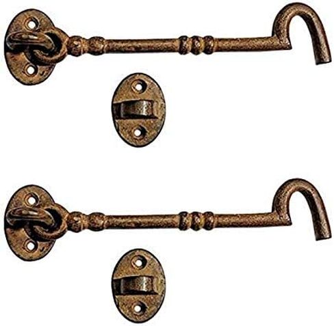 Adonai Hardware "Shemer Antique Cast Iron Cabin Hook and Eye Safety Window Latch (Oil Rubbed Bronze, 4" x 2pack) for Barn Wooden Doors, Gates, Cabinets, Sheds, Fences, Security, DIY Easy Installation in Saudi Arabia