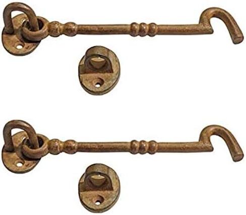 Adonai Hardware "Shemer Antique Cast Iron Cabin Hook and Eye Safety Window Latch (Oil Rubbed Bronze, 4" x 2pack) for Barn Wooden Doors, Gates, Cabinets, Sheds, Fences, Security, DIY Easy Installation in Saudi Arabia