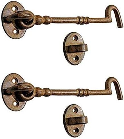Adonai Hardware "Shemer Antique Cast Iron Cabin Hook and Eye Safety Window Latch (Oil Rubbed Bronze, 4" x 2pack) for Barn Wooden Doors, Gates, Cabinets, Sheds, Fences, Security, DIY Easy Installation in Saudi Arabia