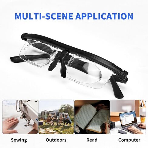 Adjustable Reading Glasses Flexible Focus 0+ to 600+ Readers Eye Glasses (Black) in Saudi Arabia