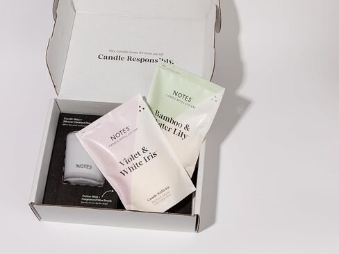 نوتس مجموعة الشموع المستدامة | عطر غير سام، وخرز شمع طبيعي، وفتيل، وقرص مركزي قابل لإعادة الاستخدام، وقرص تنظيف، وشاي الكركم واليقطين الصديق للبيئة القابل لإعادة التعبئة + الفانيليا وخشب الفلفل. in Kuwait