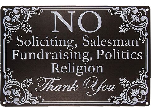 Monifith Funny Sign No Soliciting,Salesman Fundraising,Politics Religion Metal Door Signs for Home Business 8 X 12Inch in Saudi Arabia