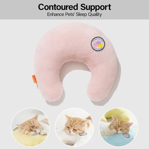 MEWOOFUN Pet Pillows for Indoor Cats & Puppy, Fluffy Cute U-Shaped Pillow for Pets Joint Relief Sleeping Improve (Pink), 10.6"x9.8" in Kuwait