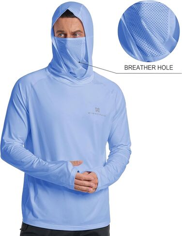 سترة بقلنسوة للرجال للحماية من الشمس بعامل حماية من أشعة الشمس 50+ وأكمام طويلة وقناع قميص للحماية من الطفح الجلدي من الأشعة فوق البنفسجية بعامل حماية من الشمس (SPF) للتنزه سيرًا على الأقدام وصيد الأسماك في الهواء الطلق وخفيفة الوزن in Kuwait