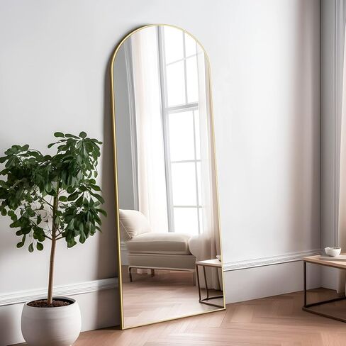 NeuType Arched Full Length Mirror, 59"x20" Wall Mirror, Wooden Thin Frame, Hanging or Leaning Against Wall, Oversized Large Bedroom Mirror, Floor Mirror, Dressing Mirror, Gold in Saudi Arabia