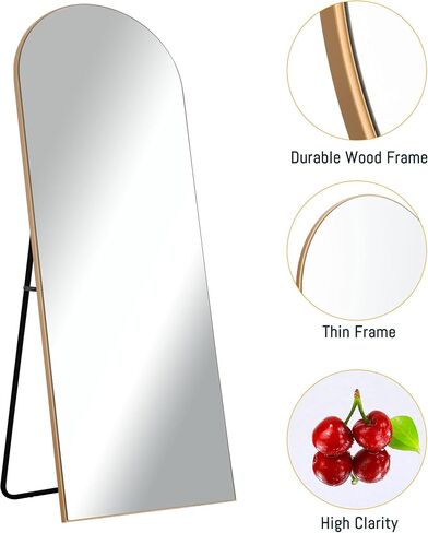 NeuType Arched Full Length Mirror, 59"x20" Wall Mirror, Wooden Thin Frame, Hanging or Leaning Against Wall, Oversized Large Bedroom Mirror, Floor Mirror, Dressing Mirror, Gold in Saudi Arabia