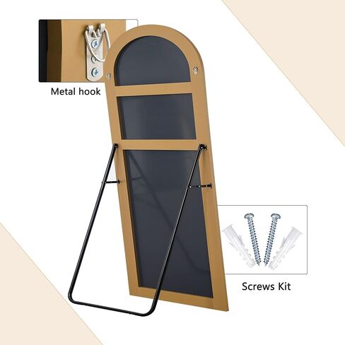 NeuType Arched Full Length Mirror, 59"x20" Wall Mirror, Wooden Thin Frame, Hanging or Leaning Against Wall, Oversized Large Bedroom Mirror, Floor Mirror, Dressing Mirror, Gold in Saudi Arabia