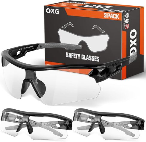 OXG 3 Pack Work Safety Glasses for Men Women, ANSI Z87.1 Scratch Impact Resistant Protective Eyewear for Industrial Shooting in Kuwait