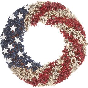 National Tree Company Artificial Patriotic Wreath Decoration, Red, Decorated with Red, White and Blue Berry Clusters, White Stars, Fourth of July Collection, 19 Inches