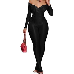 Women 2 Piece Outfits Off Shoulder Tops Bodycon Pants Night Out Club Tracksuits Sets