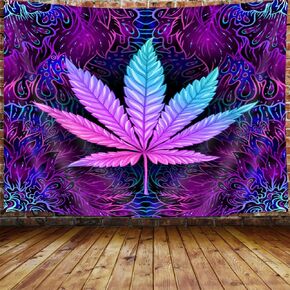 Weed Marijuana Leaf Tapestry, Cool Trippy Neon Purple Tie Dye Stoner Tapestry Wall Hanging for Men Bedroom, Hippie Bohemian Mandala Tapestries Poster Blanket College Dorm Home Decor 60X40inches