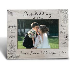 Wedding Picture Frame, Mr and Mrs Picture Frame, Mr and Mrs Gifts, Wedding Gifts for Newlyweds Couples Bride and Groom, Just Married Gifts, Honeymoon Gifts, Rustic Wedding Decor 5x7 Photo Frame
