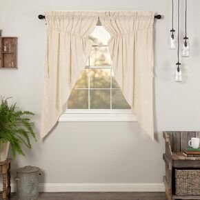 VHC Brands Simple Life Flax Natural Country Farmhouse Window Curtain Prairie Short Panel Set of 2 63x36x18