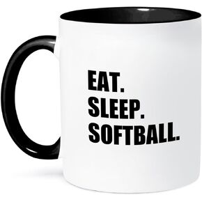 3dRose Eat Sleep Softball-Team Sport Enthusiast Play Player Text Two Tone Mug, 11 oz, Black