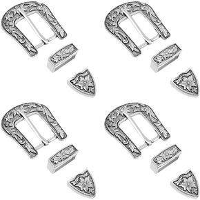 SUPERFINDINGS Western Floral Engraved Replacement Belt Buckle Set Antique Silver Belt Sets Hand Polished Cowboy Buckle Set