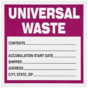 Brady 60362 6" Height, 6" Width, B-235 Paper Label, Purple And Black On White Color Universal Waste Labels (Pack Of 100)