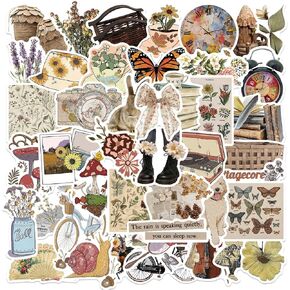 Vintage Aesthetic Stickers Pack 50PCS, Glueewee Cute Retro Stickers for Teens Adults Vinyl Waterproof Boho Stickers for Journaling Scrapbook Water Bottles