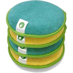 Starfiber Microfiber Kitchen Scrubbies 4 Pack (Green/Gray + Yellow/Green)