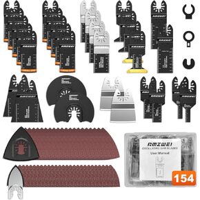AMZWEI 30 Pcs Extra Long Oscillating Tool Blades, Bi-Metal Curved Edge Multitool Blades for Wood with Nails, Metal, Wood, Plastic, Oscillating Saw Blades Fit Dewalt Milwaukee Bosch Worx Ryobi(70MM)