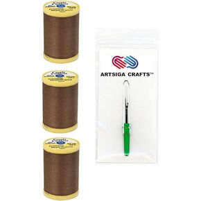 Coats & Clark Sewing Thread General Purpose Pure Egyptian Cotton Thread 225 Yards (3-Pack) White Bundle with 1 Artsiga Crafts Seam Ripper S970-0100-3P
