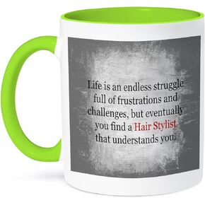 3dRose Life is an Endless Struggle Until You Find A Hair Stylist Mug, 11 oz, Black