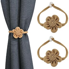 Curtain Tiebacks Curtain Ties Boho Flower Curtain tie backs Handmade Curtains tiebacks Pearl Curtain holder Tie backs for curtains Braided Curtain holdbacks for Home&Office Window Draperies (2, White)